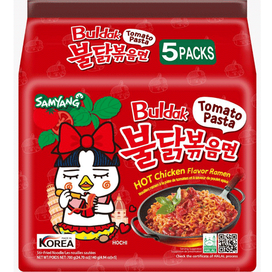 Samyang Buldak Hot Chicken Stir-Fried Ramen with Tomato Paste, 140g, 5 Pack