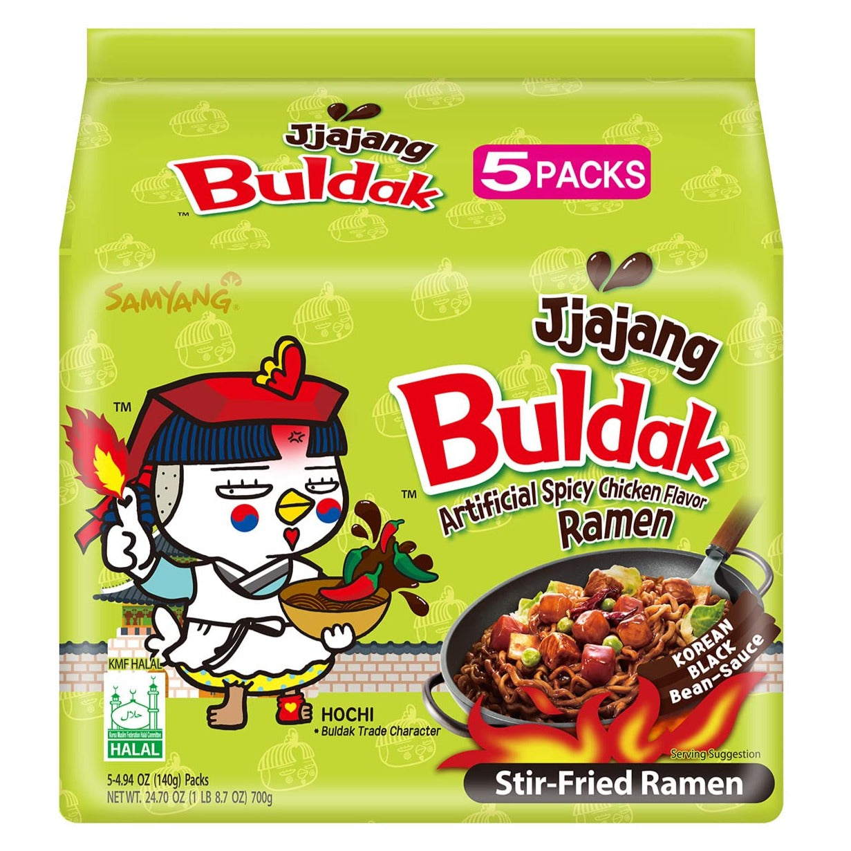 Samyang Buldak Jjajang Korean Spicy Hot Chicken Stir-Fried Noodles 4.94oz (Pack of 5)